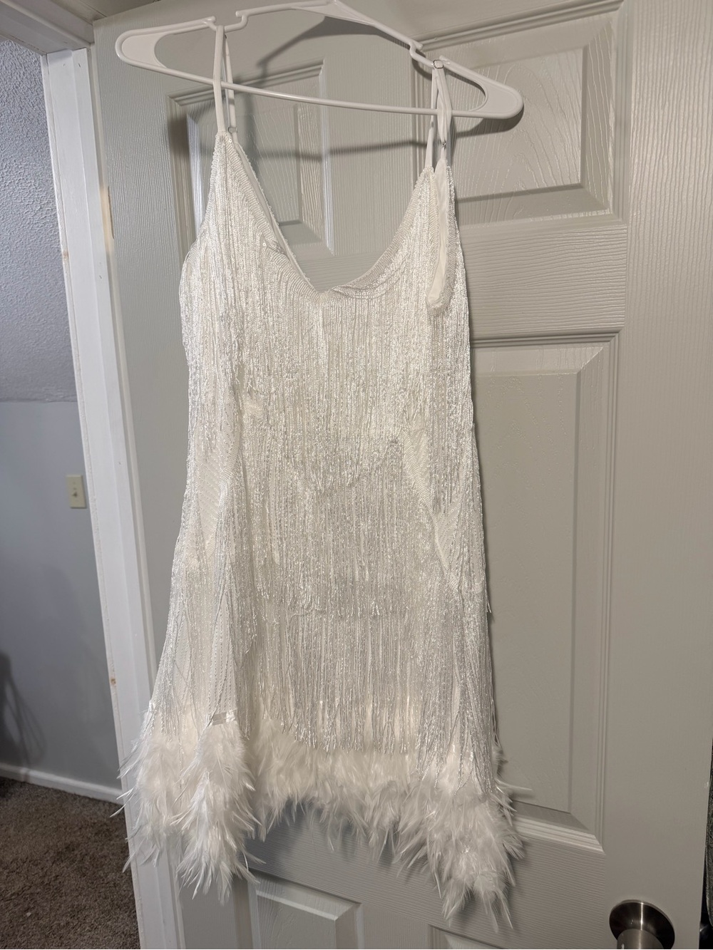 Women's White Fringe and Feather Dress